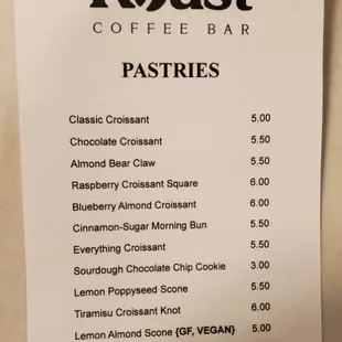 Pastry Menu