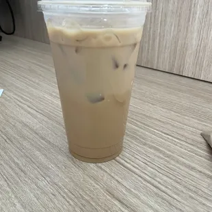 Vanilla Hazelnut iced latte with oatmilk