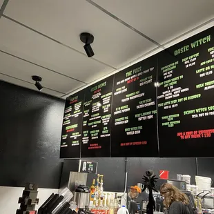 full menu and some of the syrups/back view
