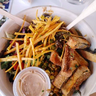 Fiesta taco bowl with quinoa and greens. Very flavorful!