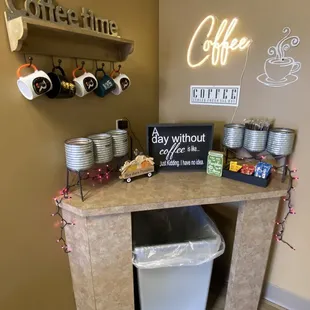 a coffee station in a coffee shop