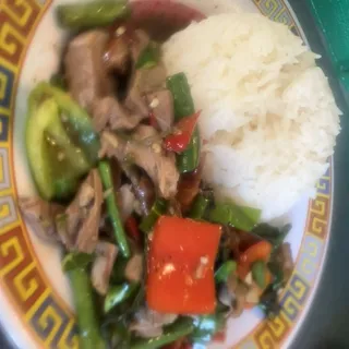 Spicy Basil Duck Over Rice