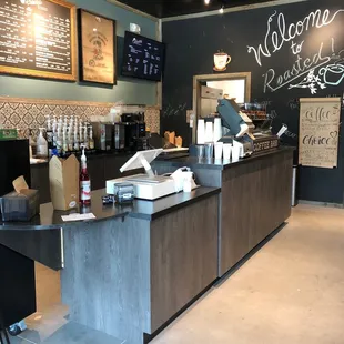 a view of a coffee shop counter