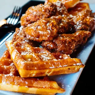 a plate of fried waffles