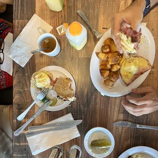 Pastrami Rachel, Eggs Benedict, Fresh Squeezed Orange Juice, Original French Toast