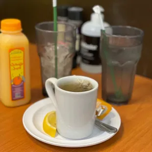 Green tea and orange juice