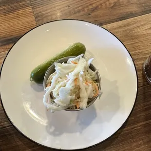 Cole slaw and pickle