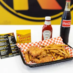 Hand Breaded Tenders with basket of fries