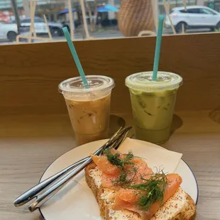 The smoked salmon with dill and cream cheese open-face sandwich was super yummy!