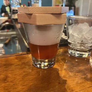 a shot of a glass of rum