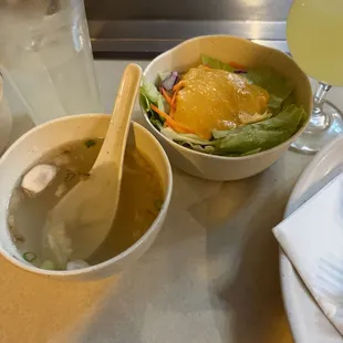 Miso soup and salad with ginger dressing