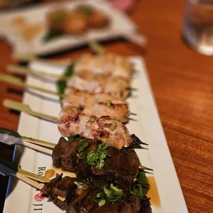 Beef tongue and chicken thigh skewer