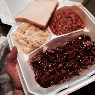 Jr. Dinner - brisket, potato salad and beans.