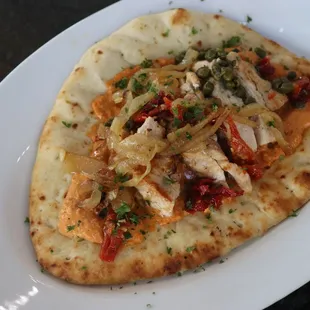 Rob's Italian Chicken Flatbread w/ Romesco and capers.