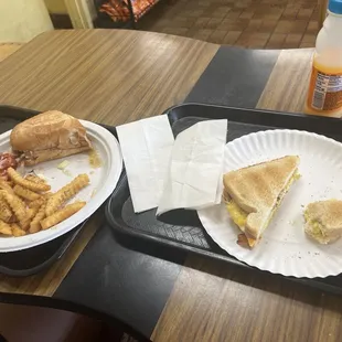 Perfectly bacon , eggs &amp; cheese sandwich. With a special cheese stake sub.