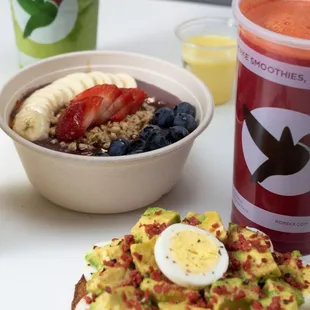 Acai Strawnana Berry Bowl, Avocado &amp; Egg Toast &amp; ABC Juice