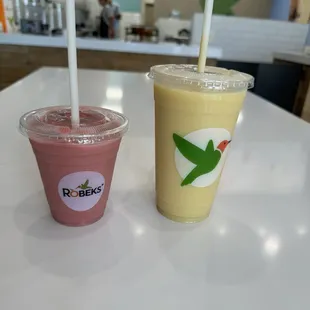 small raspberry romance and medium mahalo mango smoothie