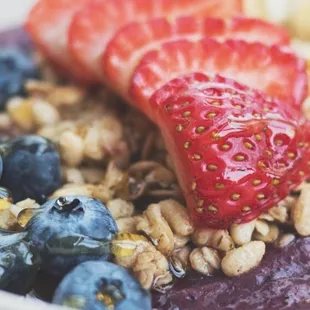 strawberries, blueberries, and granola