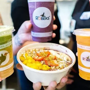 a variety of smoothie drinks