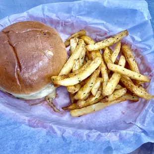 Our air/fried French fries now feature a home made seasoning. They are delicious!!