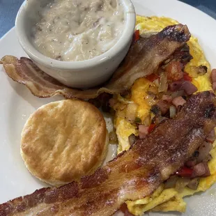 The Pass omelette with a side of the best sausage gravy I have ever had.