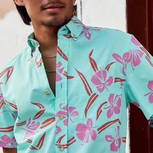 Roberta Oaks modern aloha shirt. Made in Hawaii.