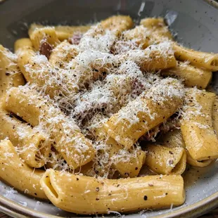 April 14, 2024; Rigatoni Carbonara ($24).