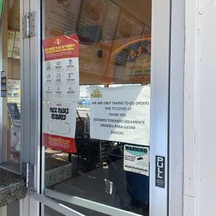 a sign in the window