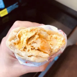 Egg, cheese, &amp; potato breakfast burrito.