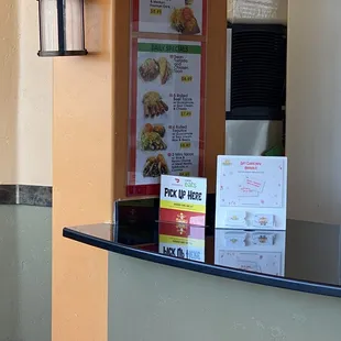a menu on the counter