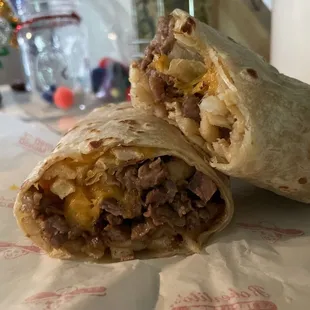 a burrito cut in half