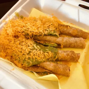 Shredded beef taquitos.