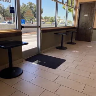 Inside no chairs .. only three booth seats