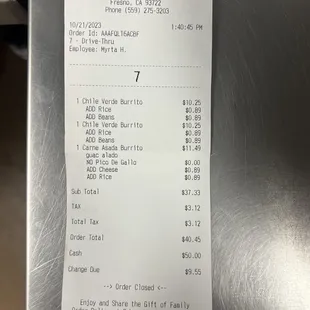 My copy of the receipt