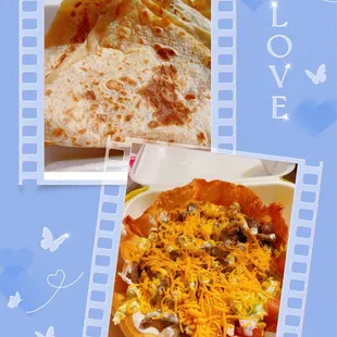 Cheese quesadillas +carne asada taco  salad
