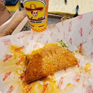 Well I'm okay with a little grease but this was not even eatable. Very disappointing after the second time i get a taco like this