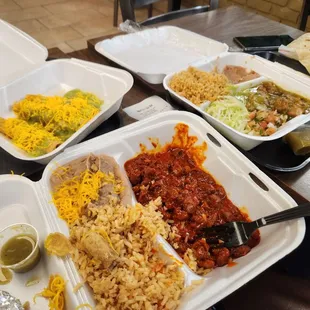 Taquitos, Chile Colorado, and Child Verde Plates