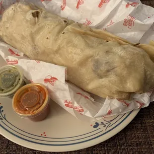 California Burrito on a full size dinner plate