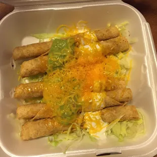 5 Rolled Tacos w/ Sour Cream, Guacamole and cheese for $3.99!