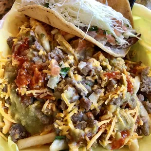 Carne asada fries and fish tacos