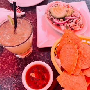 Margarita, Chips, Ceviche