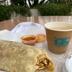 Huge burrito with coffee from next door