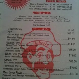 a menu for a pizza restaurant