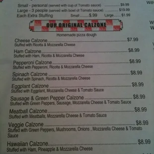 the menu for the restaurant
