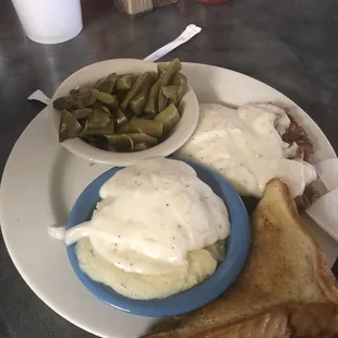 Chicken Fried Steak with 2 sides, toast and med drink