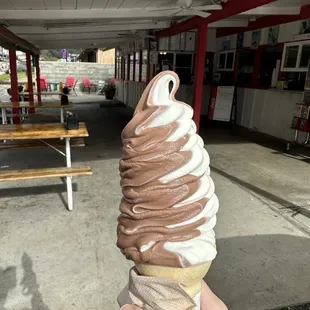 Large chocolate/vanilla swirl soft serve cone