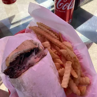 Philly cheesesteak and fries