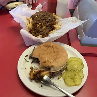 Double "smash" Cheeseburger and chili cheese fries !!