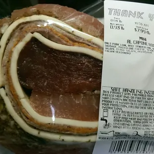 This is the craziest looking meat concoction, the Al Capone roast, see the label picture of what's in it.