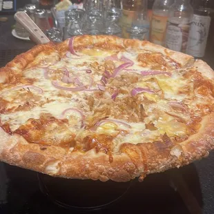 Bbq chicken pizza !  Simple little sweet but it&apos;s bbq and has red onions that can elevate the sweet tones!.